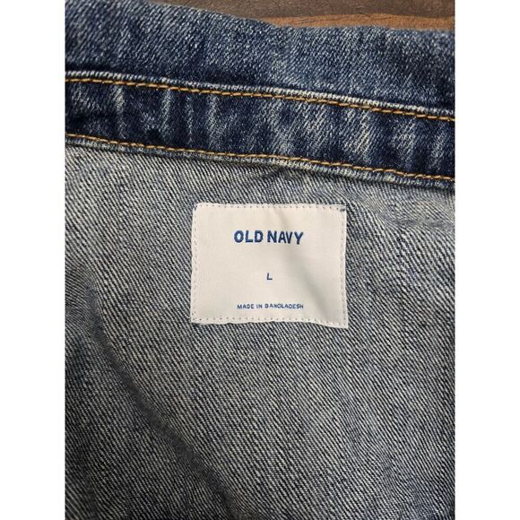 Old Navy Distressed Denim Jacket Women's Size L 100% Cotton Classic Jean Jacket - Picture 4 of 8